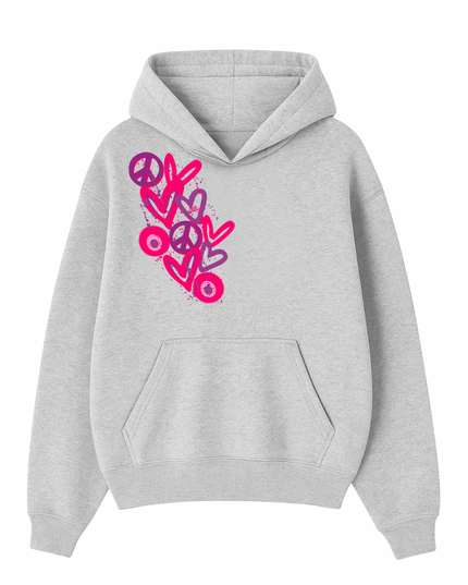 Hot Pink Eye Evil, Heart Printed Hoodie