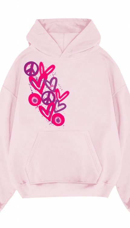 Hot Pink Eye Evil, Heart Printed Hoodie – image 4