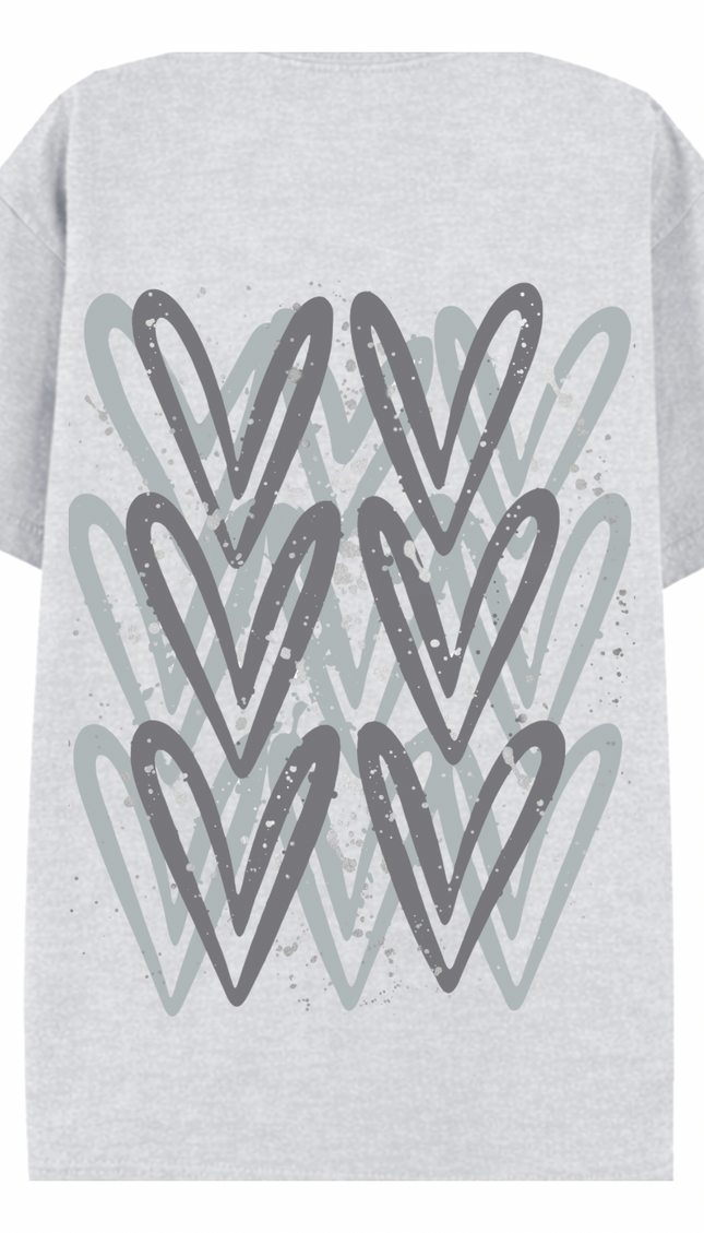 Grey graffiti heart T-shirt with spray paint effect print – women's T-shirt by Miss Runway