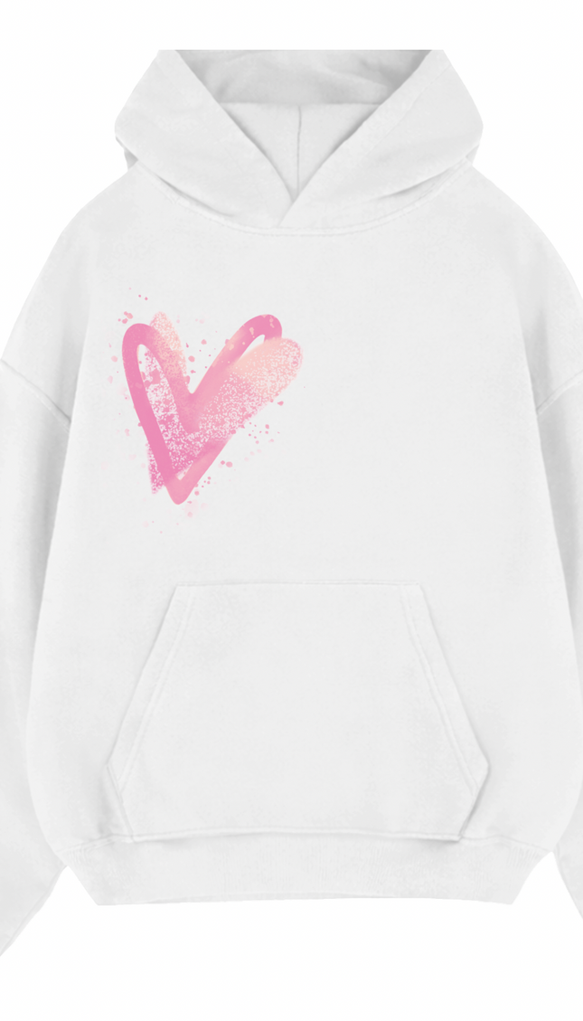 Pink Scatter Heart Printed Hoodie – image 6