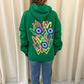 Neon Heart Evil Eye Graffiti Ruched Hoodie Green