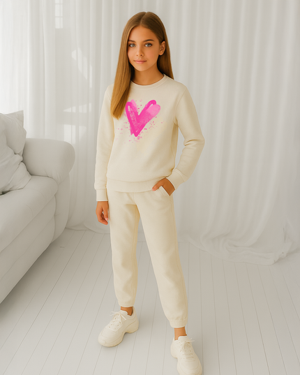 Hot Pink Scatter Hearts Printed Sweatshirt Tracksuit Kids
