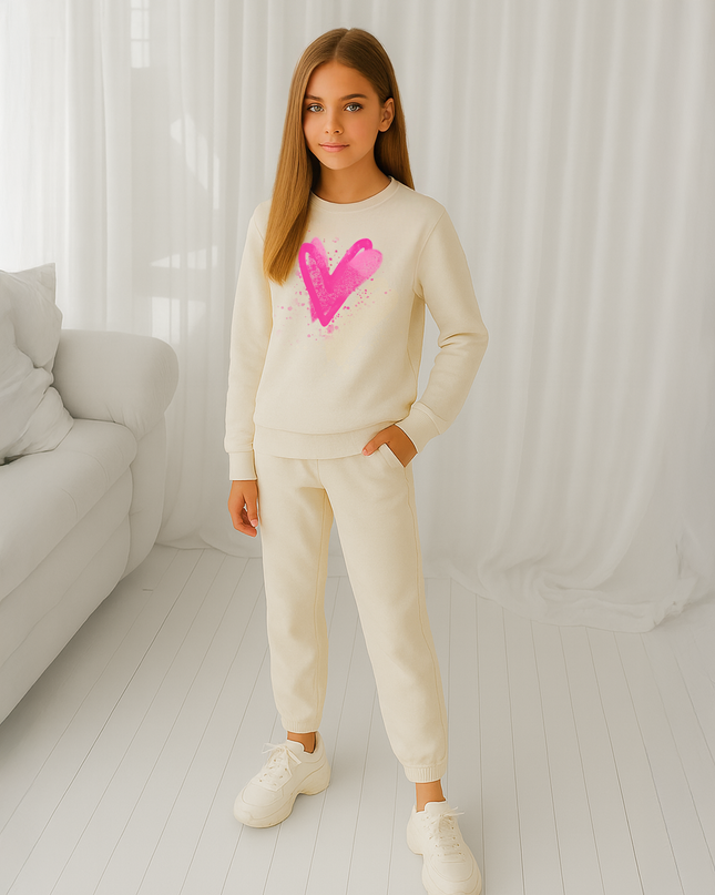 Hot Pink Scatter Hearts Printed Sweatshirt Tracksuit Kids