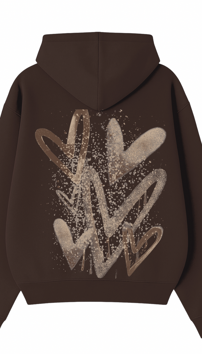 Brown Scatter Heart Printed Hoodie – image 5