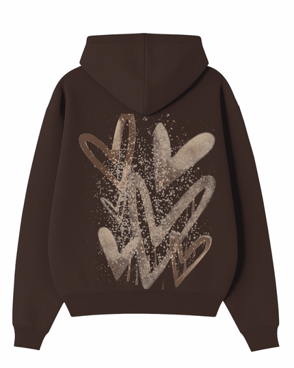 Brown Scatter Heart Printed  Hoodie Kids