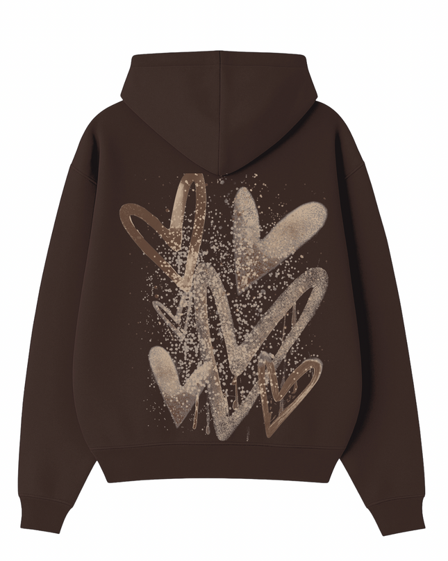 Brown Scatter Heart Printed  Hoodie Kids