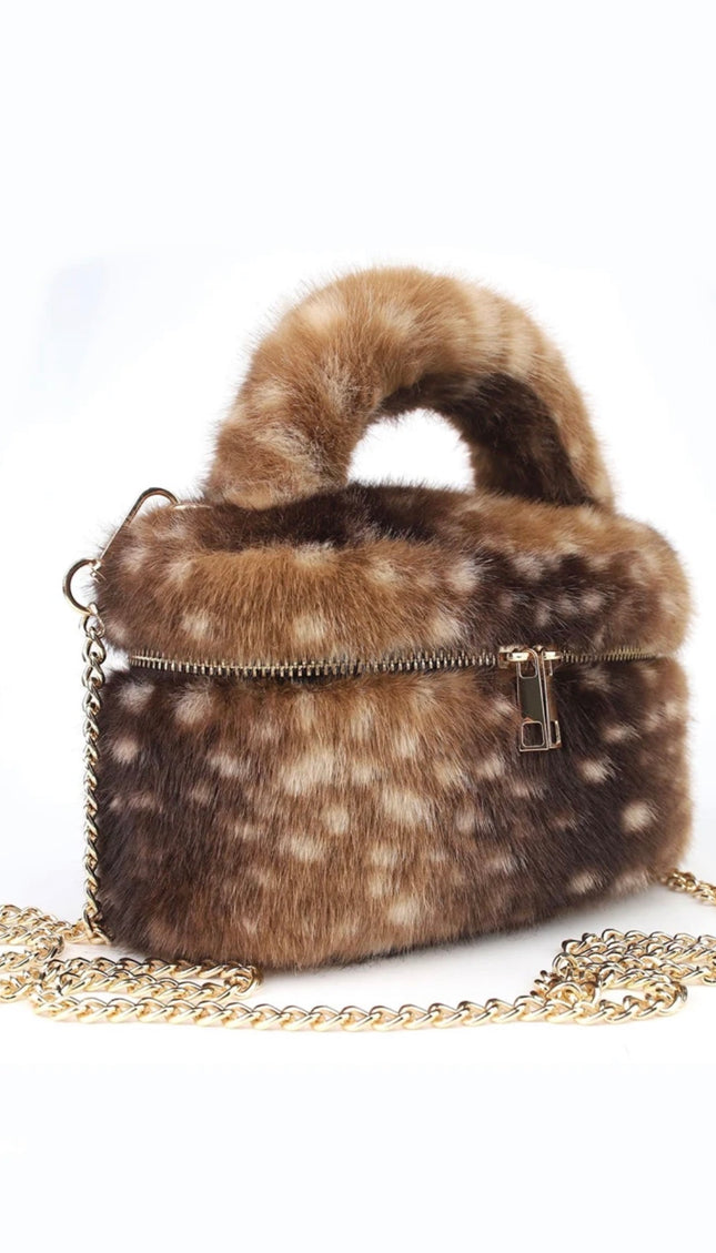 Deer print faux fur vanity makeup bag by MISS RUNWAY – alternate view