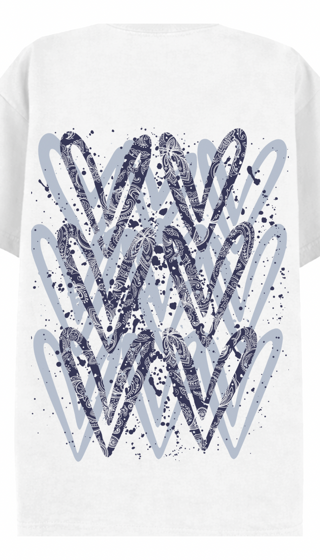 Navy Paisley graffiti heart T-shirt with spray paint effect print – women's T-shirt by Miss Runway