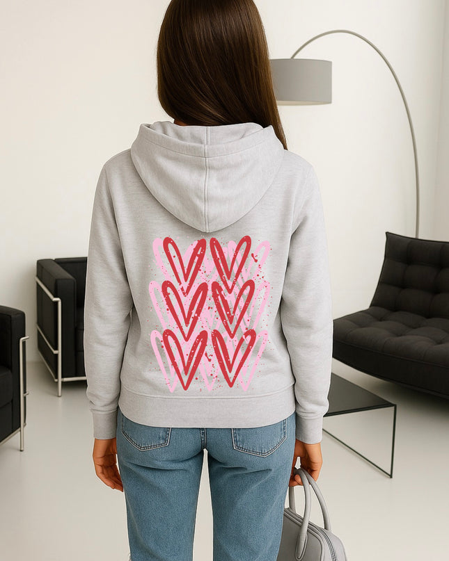 Pink/Red Heart Printed Hoodie