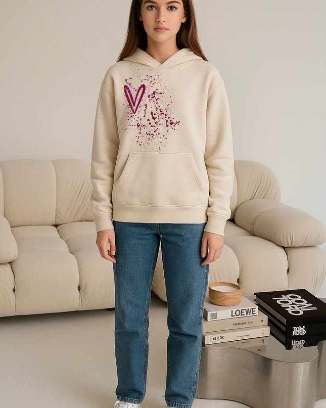 Burgundy Heart Printed Hoodie