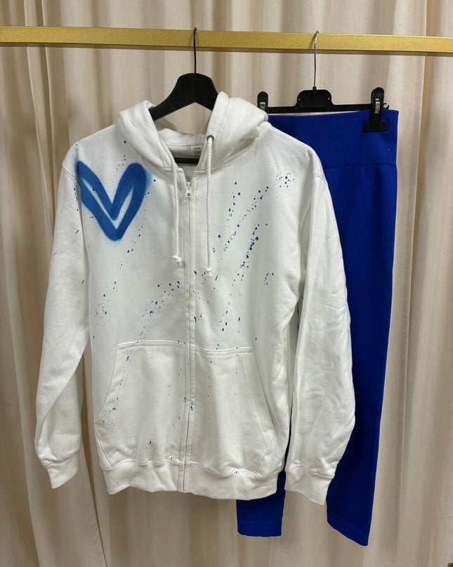 Royal Blue Heart Spray Painted Zip Up Hoodie & Leggings Kids