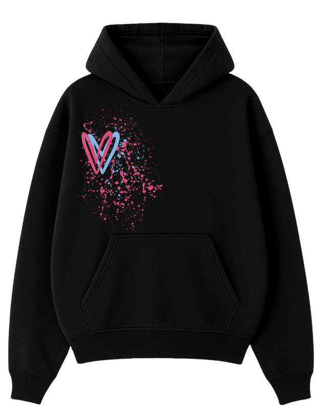 Multicoloured Heart Printed Hoodie Kids