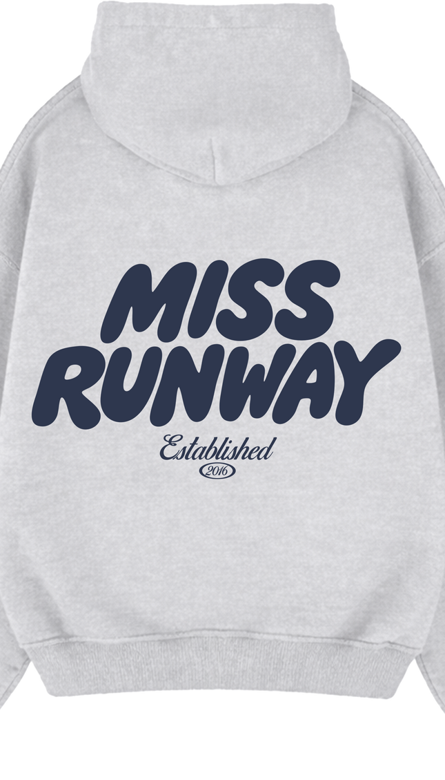 Miss Runway Established Hoodie Grey/Navy – adult printed hoodie by Miss Runway