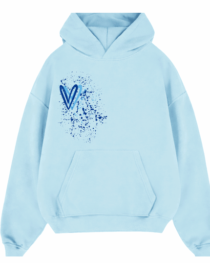 Royal Blue Heart Printed Hoodie Adults