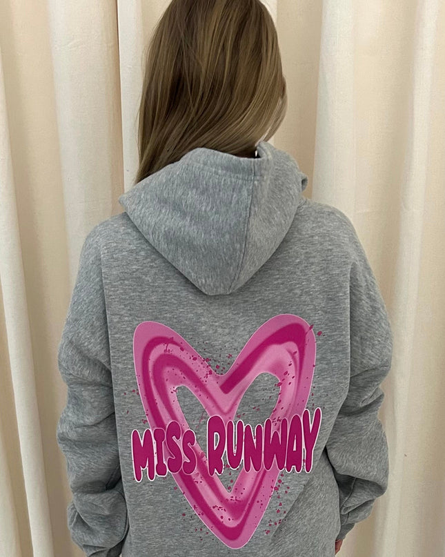 Miss Runway Pink Heart Printed Hoodie Kids