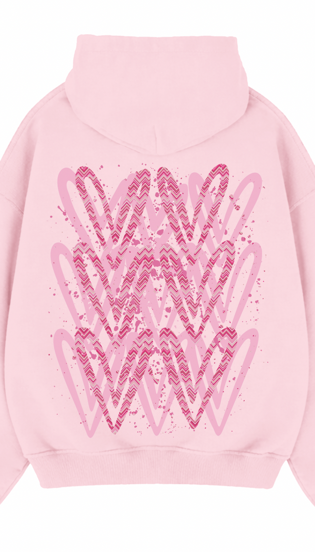 Hot Pink Zig Zag Heart Printed Hoodie – image 9
