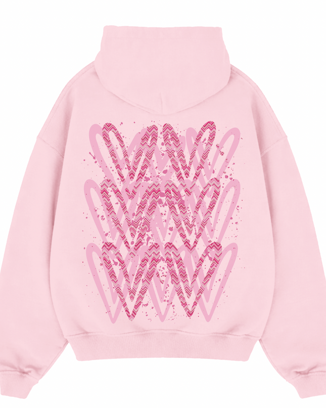 Hot Pink Zig Zag Heart Printed  Hoodie Kids
