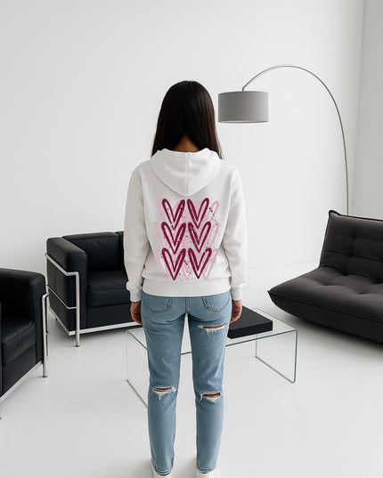 Burgundy Heart Printed Hoodie