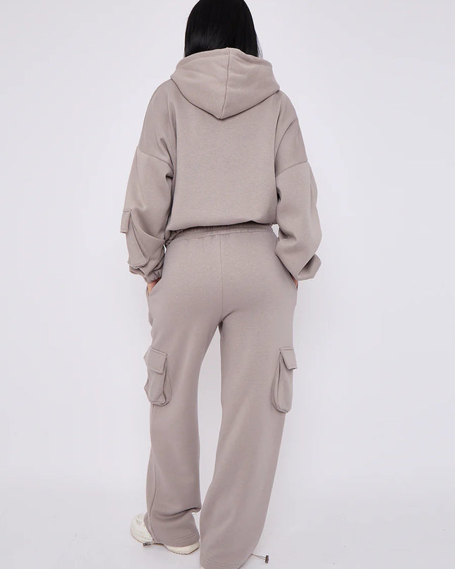 Cargo Style Zip Hooded Tracksuit Dove Grey