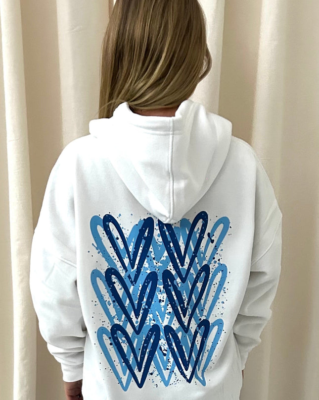 Royal Blue Heart Printed Hoodie Adults