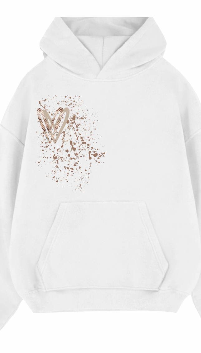 Beige Zig Zag Heart Printed Hoodie – image 8