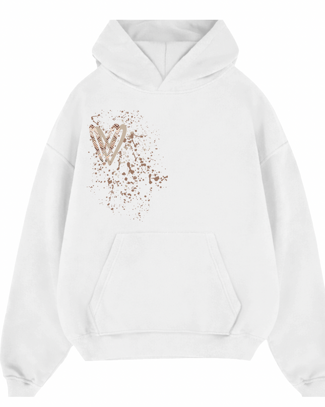 Beige Zig Zag Heart Printed  Hoodie Kids