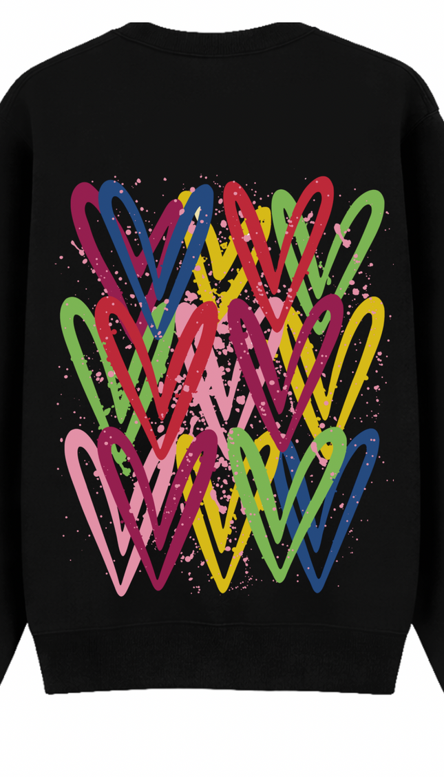 Dark Multicoloured Heart Printed Sweatshirt – image 7