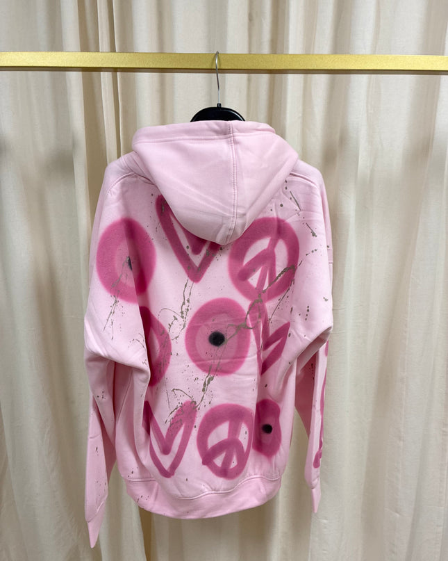 Evil Eye, Peace Spray Painted Pink Hoodie Adults