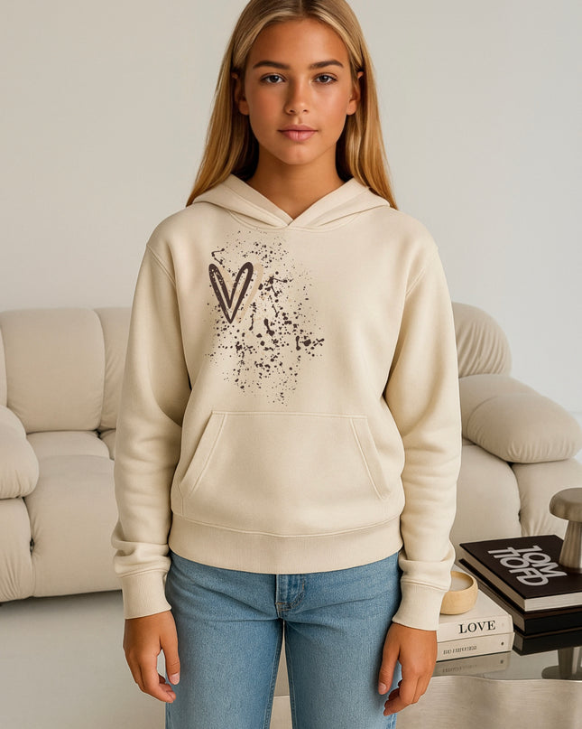Beige/Brown Heart Printed Hoodie