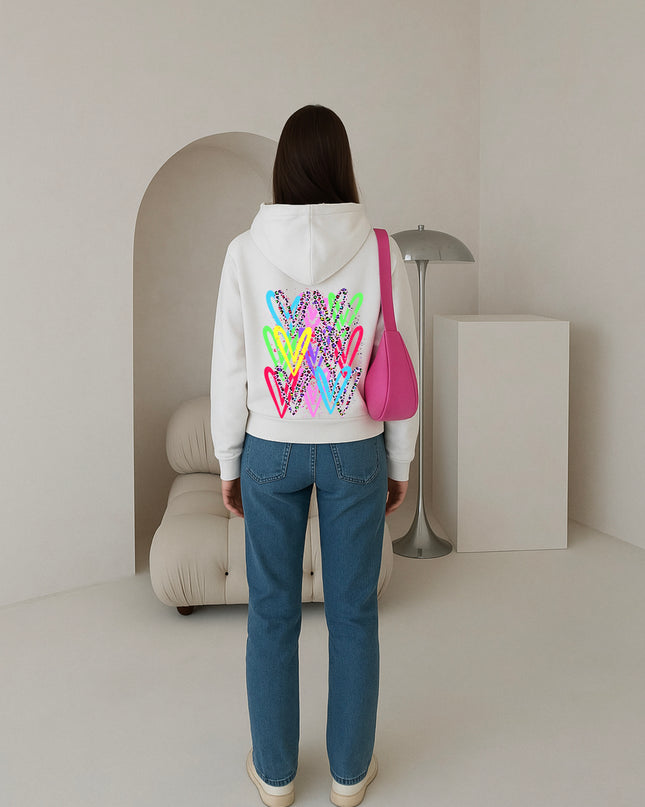 Multicoloured Leopard Heart Printed Hoodie