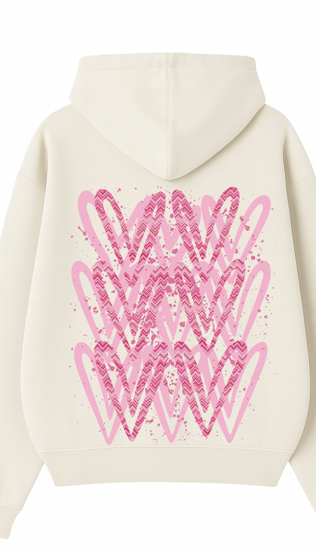 Hot Pink Zig Zag Heart Printed Hoodie – additional view