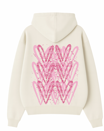Hot Pink Zig Zag Heart Printed  Hoodie Kids