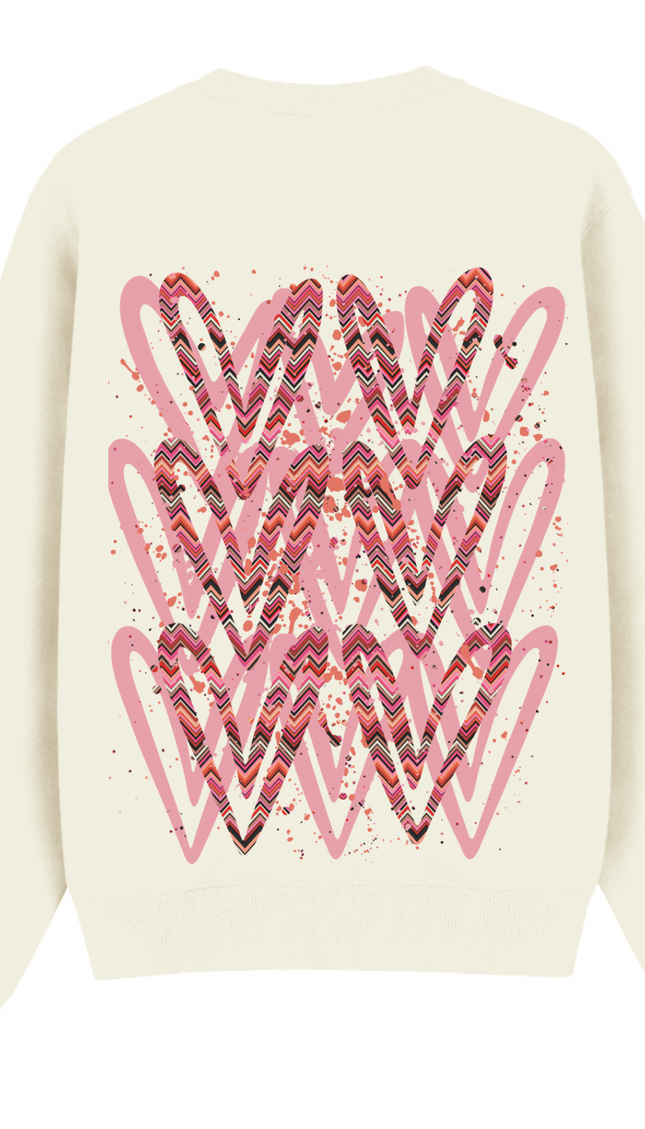 Coral Zig Zag graffiti heart sweatshirt with spray paint effect print – women's sweatshirt by Miss Runway