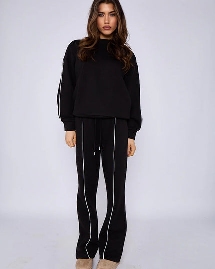 Piping Sweatshirt & Jogger Set Black