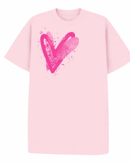 Hot Pink Scatter Heart Printed T-shirt Kids