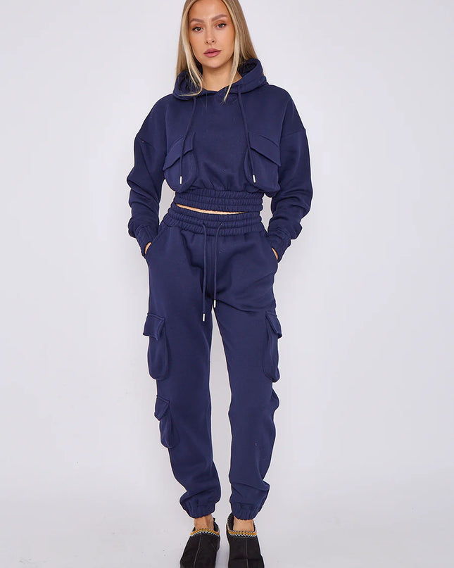 Cargo Pockets Fleece Tracksuit Navy