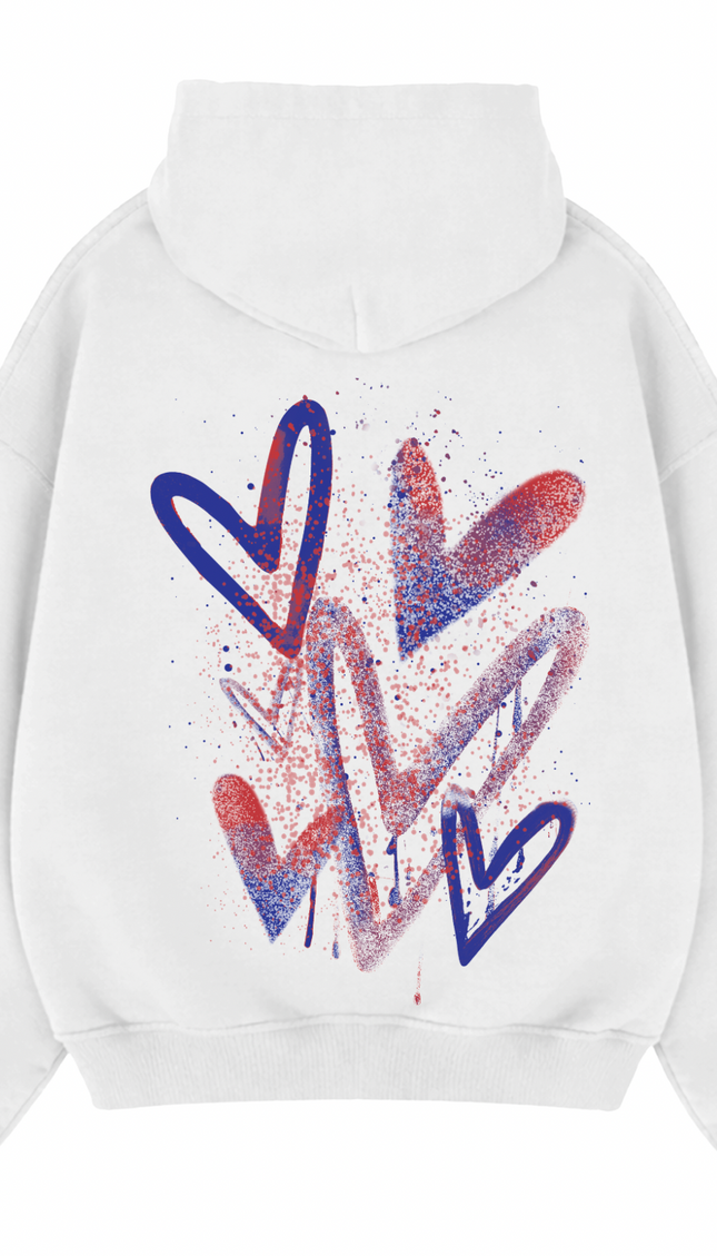 Red/Royal Scatter Heart Printed Hoodie – additional view