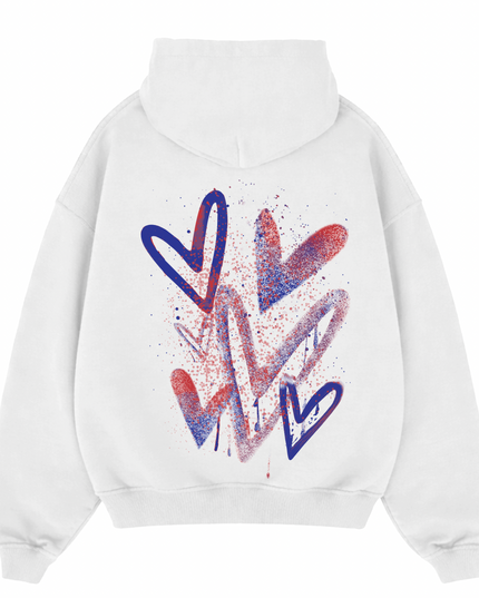 Red/Royal Scatter Heart Printed  Hoodie Kids