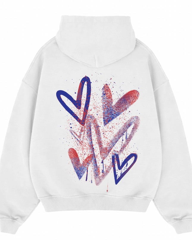 Red/Royal Scatter Heart Printed  Hoodie Kids