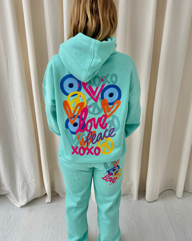 XOXO Graffiti Hooded Tracksuit Mint Green