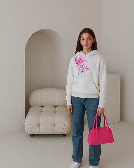 Hot Pink Heart Printed Hoodie