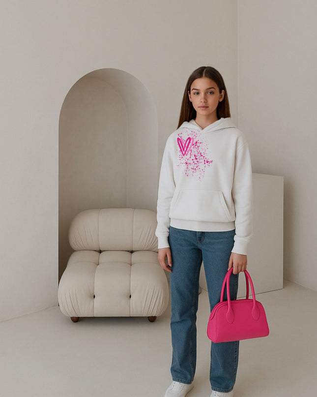 Hot Pink Heart Printed Hoodie