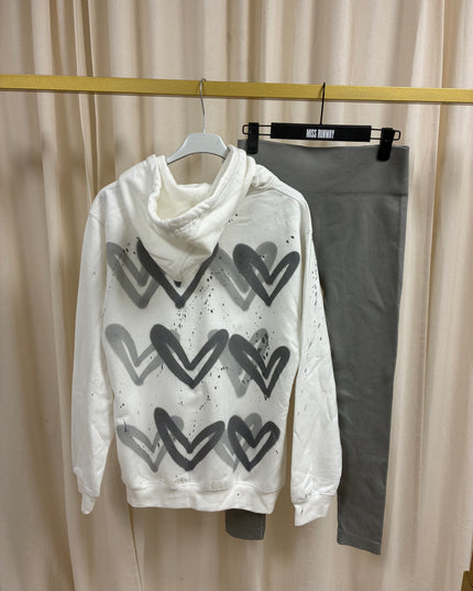 Grey Hearts Spray Painted Zip Up Hoodie & Leggings Adults