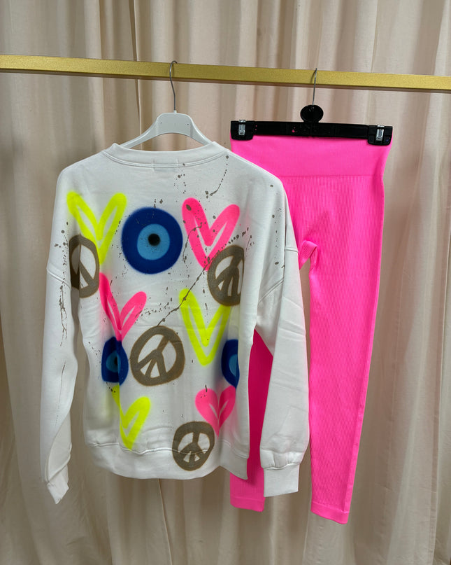 Neon Heart, Gold Peace Sweatshirt Legging Set Adults
