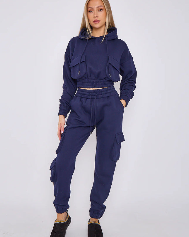 Cargo Pockets Fleece Tracksuit Navy
