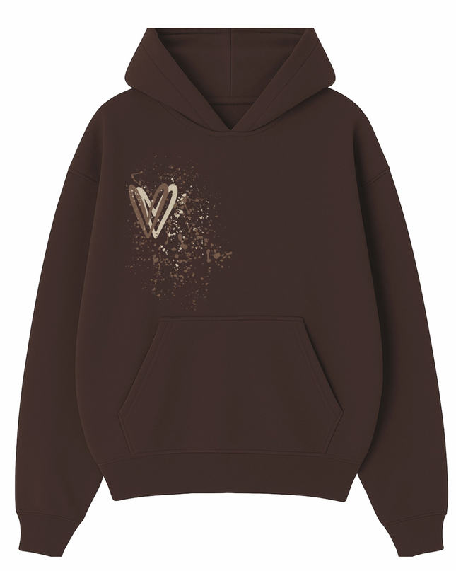 Beige Heart Printed Hoodie Adults