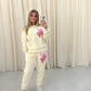 Miss Runway Pink Heart Graffiti Sweatshirt Tracksuit Cream