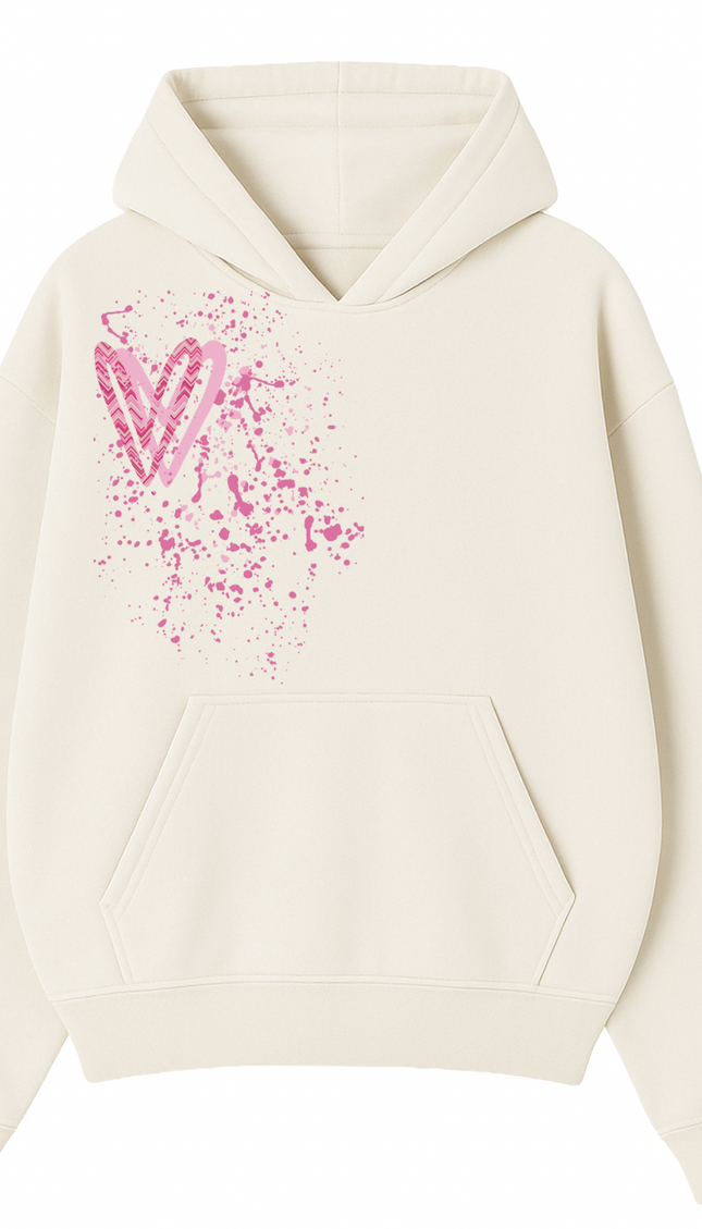 Hot Pink Zig Zag Heart Printed Hoodie – image 4
