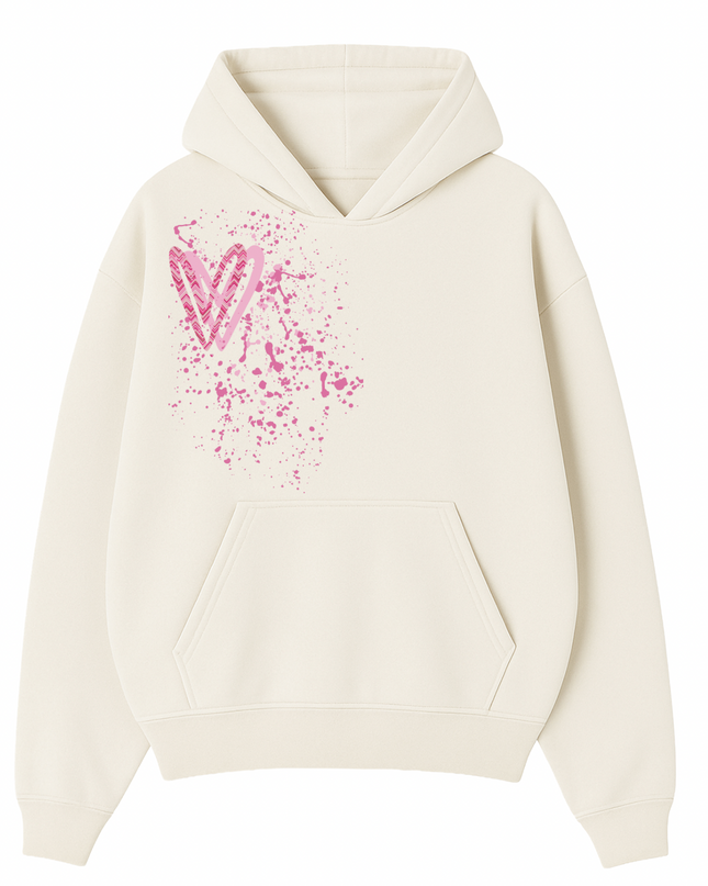 Hot Pink Zig Zag Heart Printed  Hoodie Kids