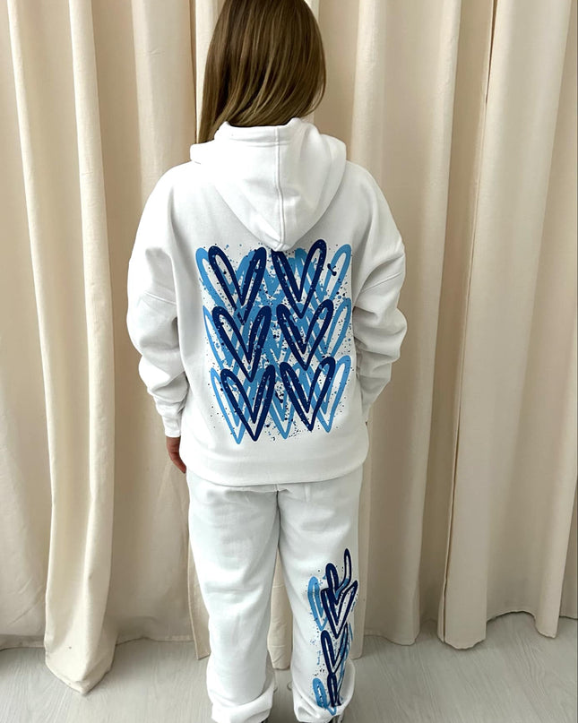 Royal Blue Heart Graffiti Hooded Tracksuit White